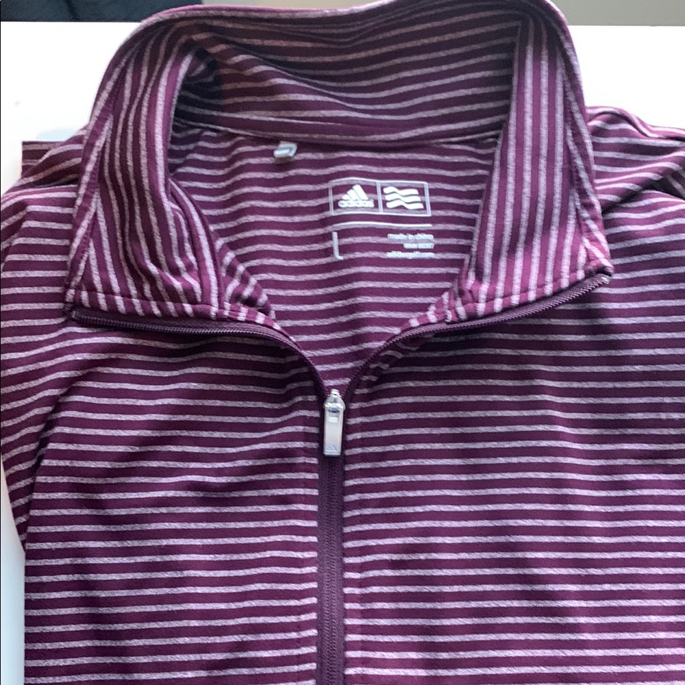 Adidas Striped Purple Long Sleeve 1/4 zip Top